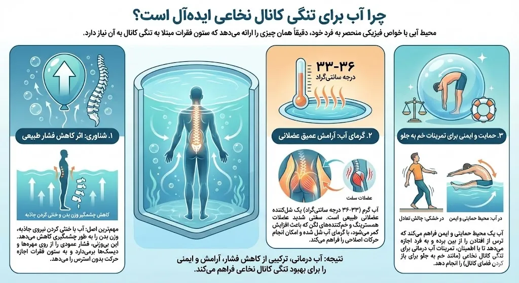 اینفوگرافیک فواید آب برای تنگی کانال نخاعی