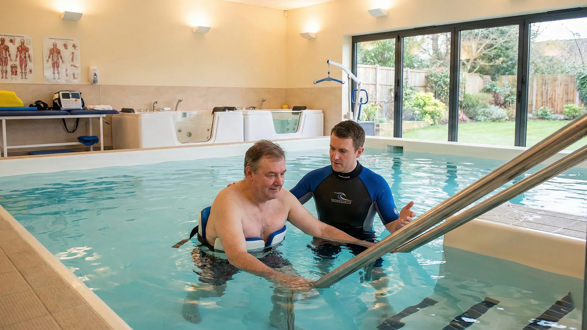 آب درمانی مرد در استخر